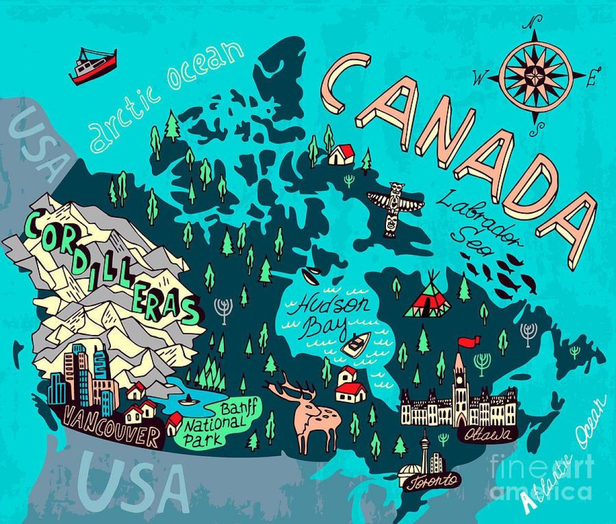 Mapa das atrações turísticas do Canadá