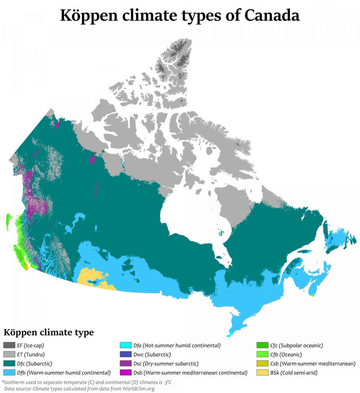 Mapa de temperatura do Canadá