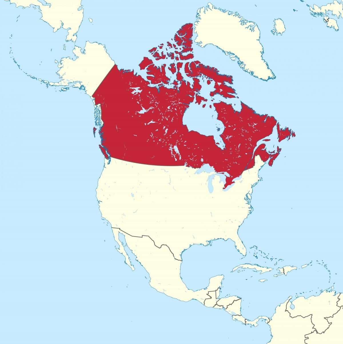 Localização do Canadá no mapa das Américas