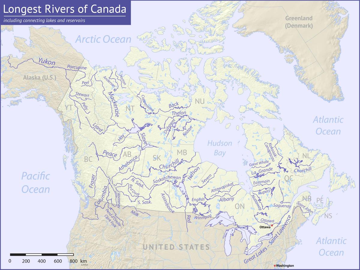 Mapa dos Rios no Canadá