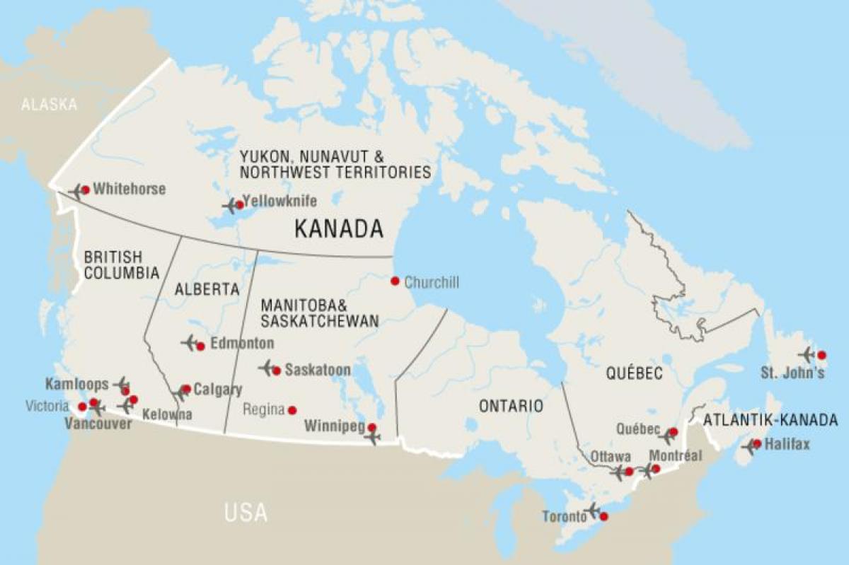 Mapa dos aeroportos do Canadá