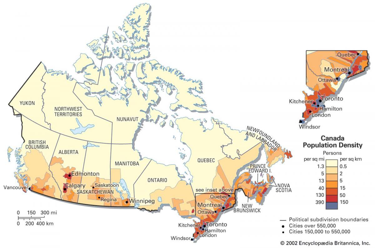 Mapa de densidade do Canadá