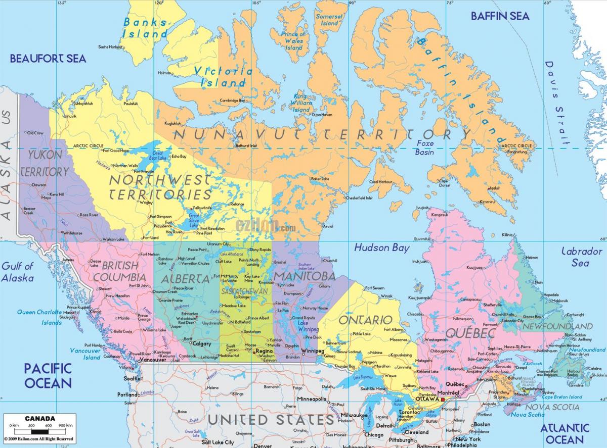 Grande mapa do Canadá