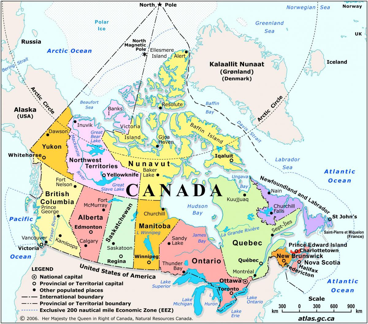 Mapa do Canadá com as principais cidades