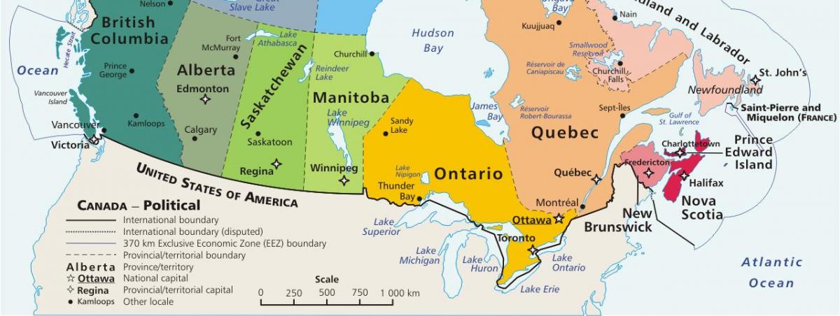 Mapa do sul do Canadá